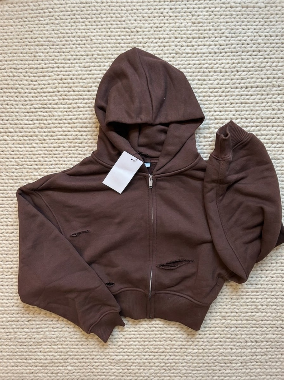 Zara Chocolate Brown Cropped Hoodie Sweatshirt